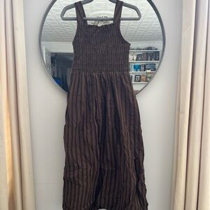 Everlane Brown + Black Crinkle Dress with Smocking